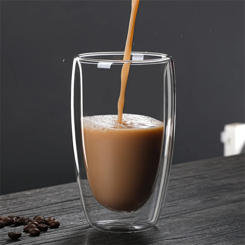 6pcs Double-Wall Insulated Glass Espresso Cups 80/150/250/350/450ml Insulated Thermal Glass Coffee Mug for Tea/Juice/Milk, Latte