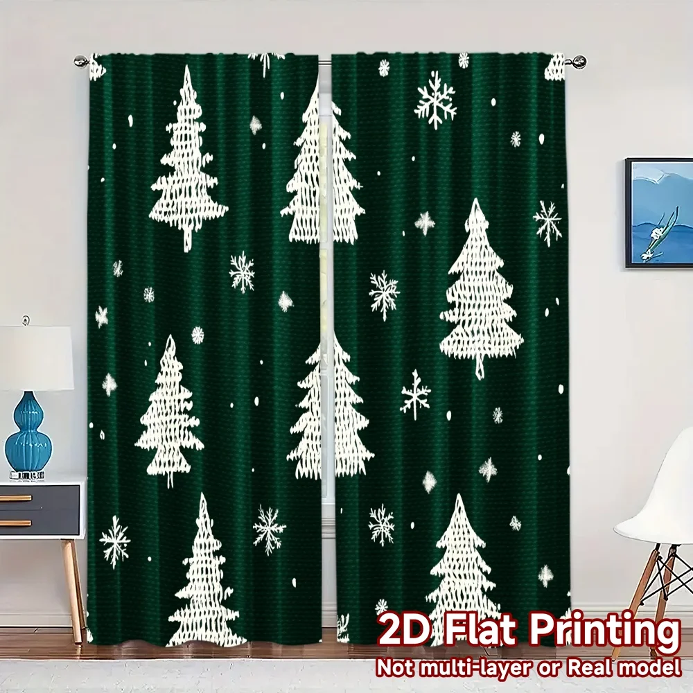 2pcs,Curtains Christmas Trees Snowflakes_b (3) Modern Print Curtains Polyester Easy Install Curtains Outdoor Decorations Ldeal