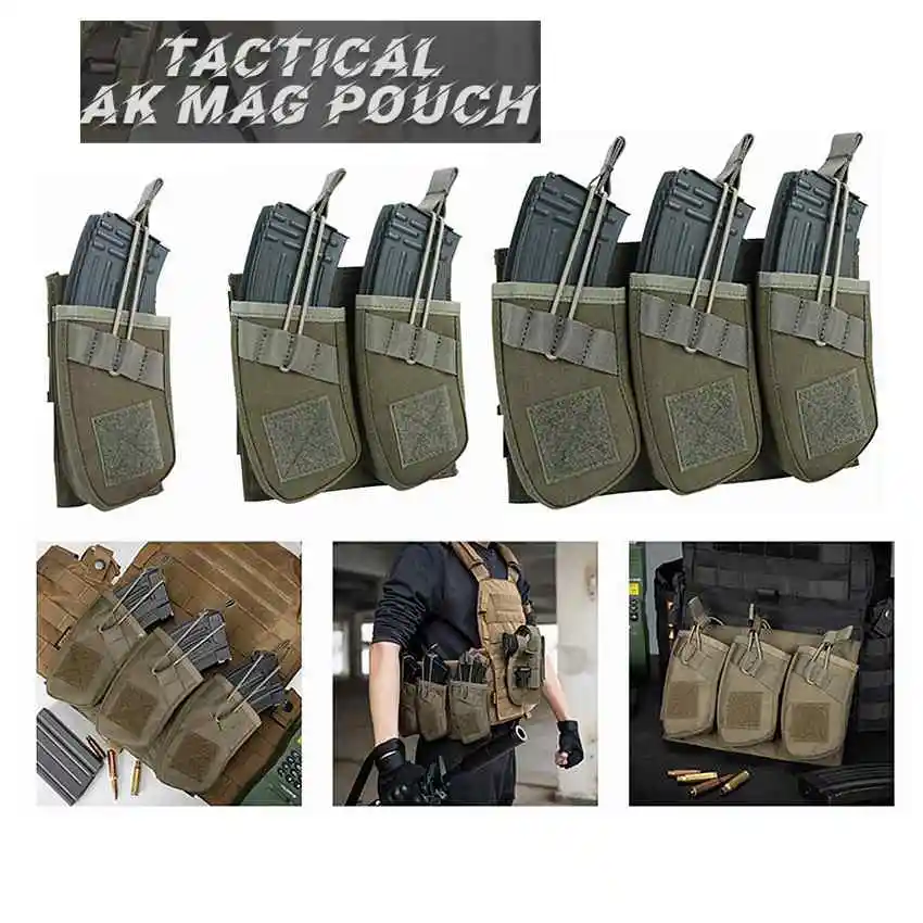 

Single/Double/Triple Open Top Pouch for AK47 AR-15 Pmags Magazine Fits Chest Rig Assault Vest Plate Carrier With MOLLE Webbing