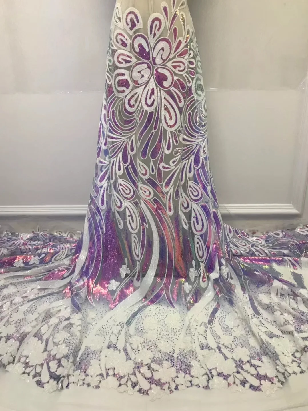 

Gradient Color African Small Sequin Fabric Evening Dress Lace Material Glitter Net Stage Cloth Accessories