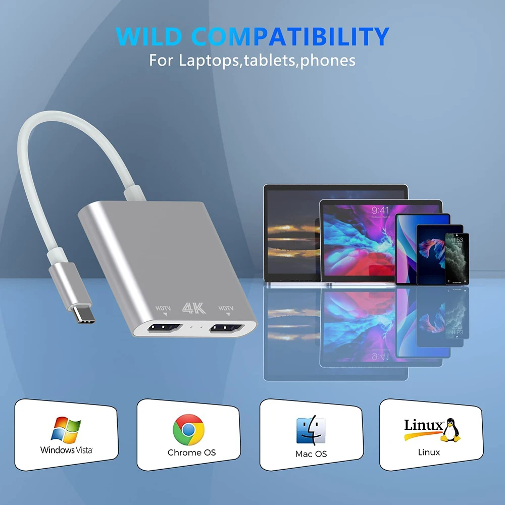 Convertidor USB C a Dual 4K @ 60Hz, pantalla HD, USB MST, Compatible con Thunderbolt3/4 Macbook Pro/Air iPad Pro (DP AltMode requerido)