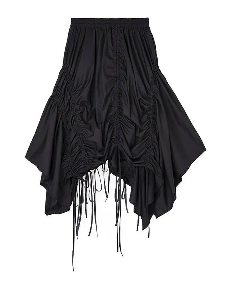 High Elastic Black Waist Irregular Hem Drawstring Half-body Skirt Women Fashion New Spring Autumn 2026 1DJQIXU