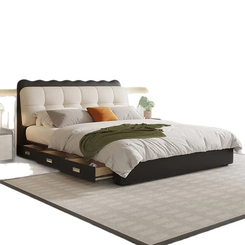French bed, master bedroom modern simple leather bed, soft bag double bed