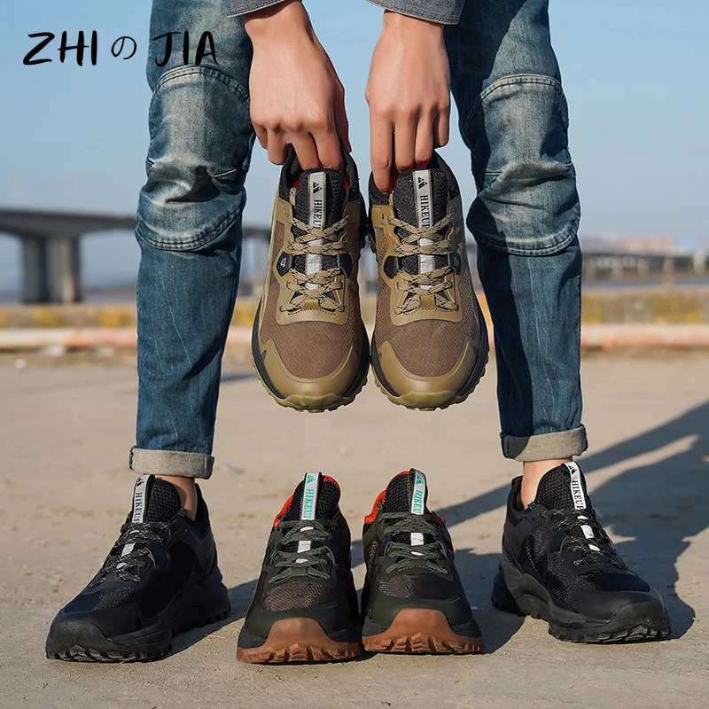 Zapatillas de deporte de cuero genuino para hombre, zapatos de Montañismo antideslizantes y resistentes al desgaste, calzado informal para viajes, senderismo y trotar