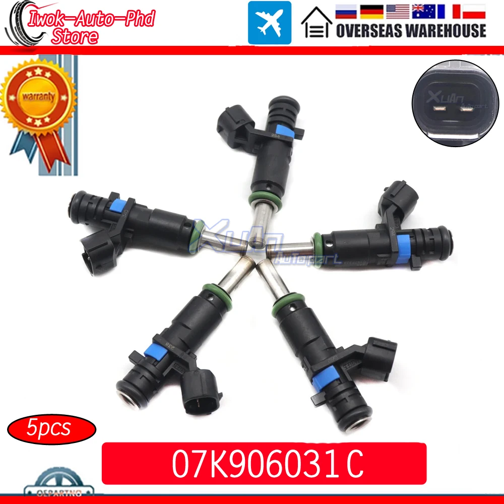 5 uds nueva boquilla de inyectores de combustible para Volkswagen Rabbit Golf Beetle Passat 2.5L 2007-2015 07K 906031 C