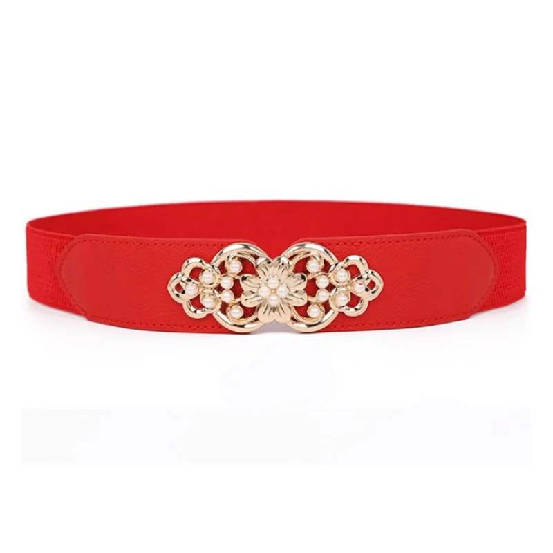 تصميم جديد جميل لؤلؤة تزيين أحزمة الخصر لفستان المرأة معطف أحمر مطاطا Cummerbunds أسود سليم الخصر ختم الفتيات كل مباراة