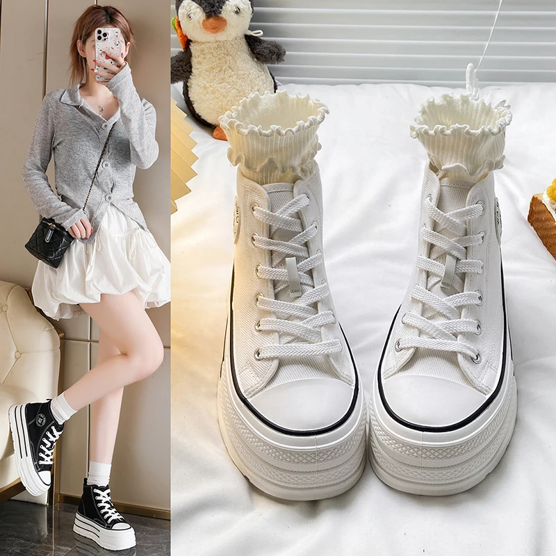 

Breathable Canvas Platform Sneakers for Women 6cm Thick Sole Comfortable Walking Shoes Non Slip Fashion Athletic Footwear