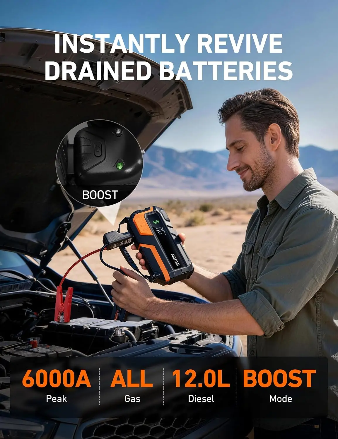 Car Jump Starter and Air Compressor, 12V 6000A Portable Jump Box