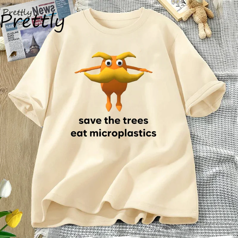 T-shirt Meme engraçado para homens e mulheres, salvar as árvores, comer microplástico, weirdcore, piada, o-pescoço, manga curta, verão