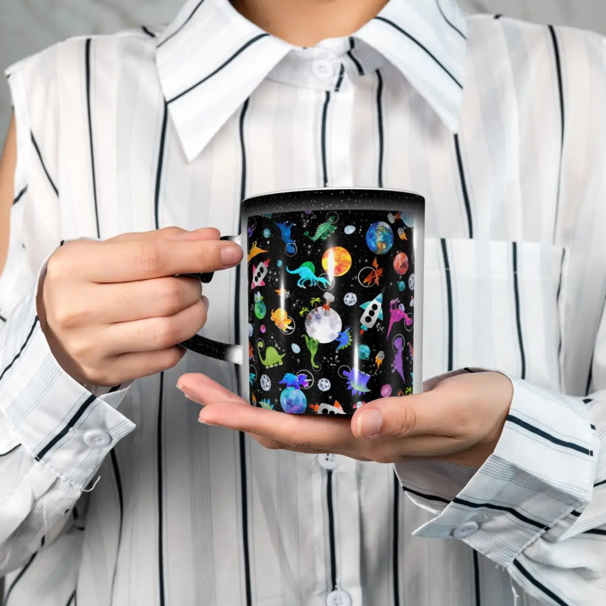Dinosaur Astronaut Planet Rocket In Outer Space Mug Funny Ceramic Coffee Cups Tea Mugs Milk Cup Drinkware Gift for Friends