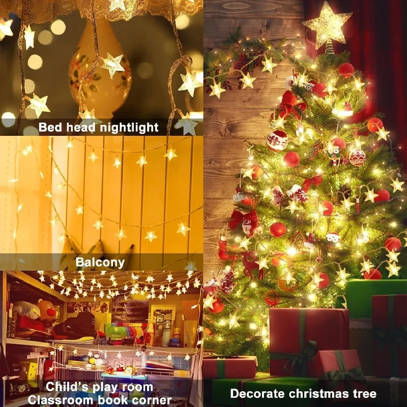 

LED Star Fairy String Lights Novelty For New Year Christmas Garland Wedding Home Indoor Decoration Battery Powered 1M/3M/6M/10M