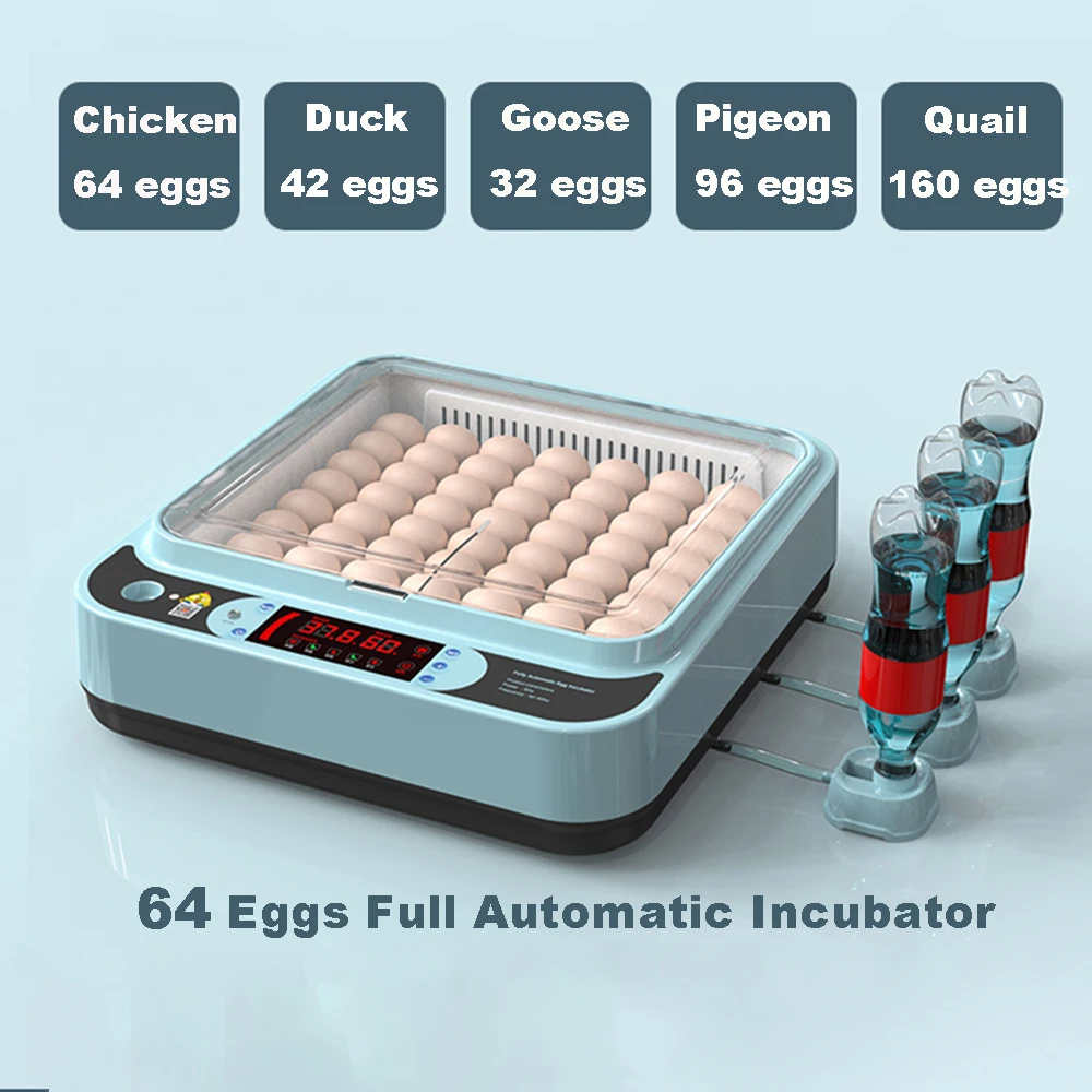 64 Eggs Chicken Bird Incubator Eggs Hatching Machine for Hatching Chicken Duck Quail Automatic Intelligent Farm Supplies