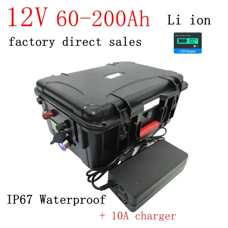 KW waterproof 12V 60Ah 80Ah 120Ah 150ah 180ah 200ah Lithium ion battery for trolling motor boat +10A Charger