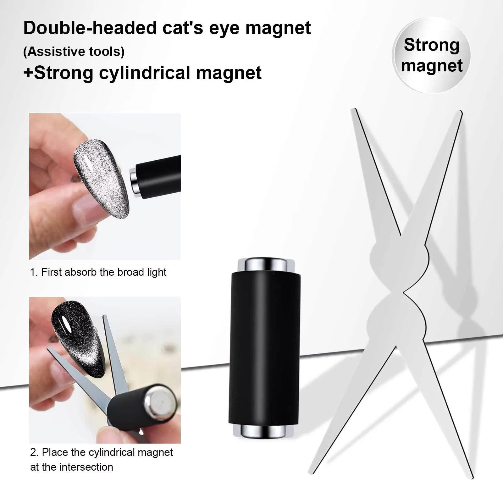 3D Double Headed Nails French Shape Strong Cat Eye Magnet Nail Art Gel Polish Magnetic Effect Manicure Accessories Tools Set