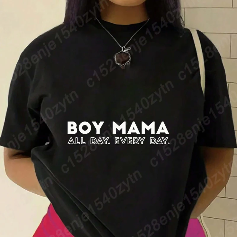 

Boy Mama All Day Every Day Graphic T-Shirt Women Short Sleeve Tee Shirt Round Neck Tees Ladies Casual Summer Oversized Size Tops