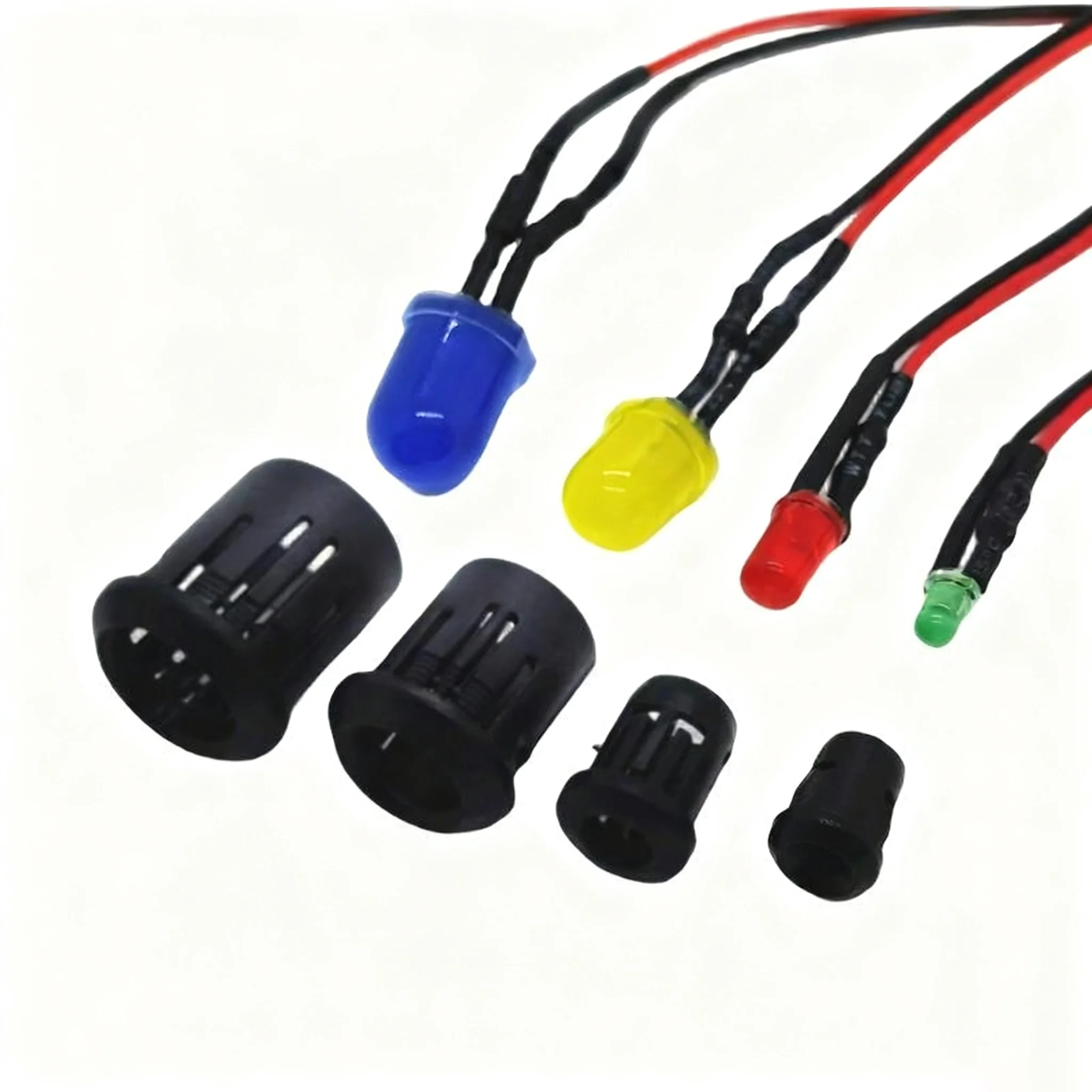 F3mm5/8/10mmled redondo emissora luz talão com fio e preto manga longa lâmpada luz indicadora de sinal 3v220v