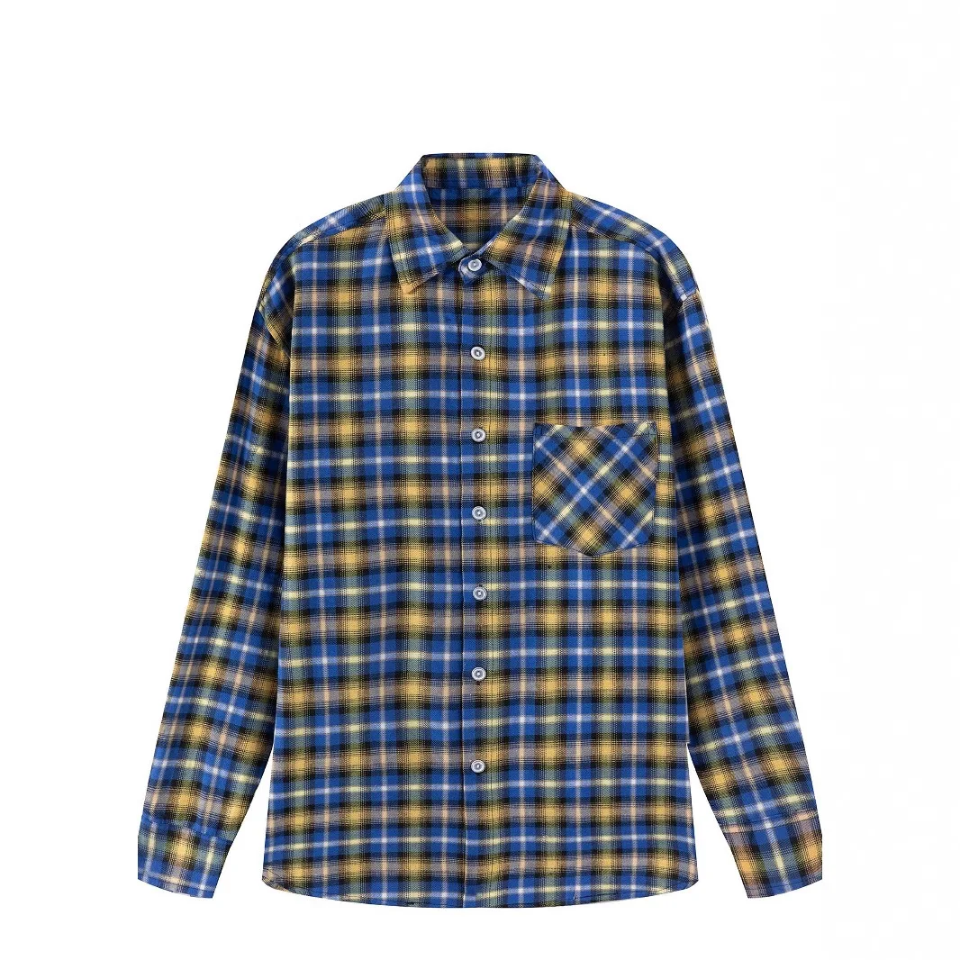 Men's Contrast Checked Shirt Outdoor Casual Lapel Long Sleeve Shirt