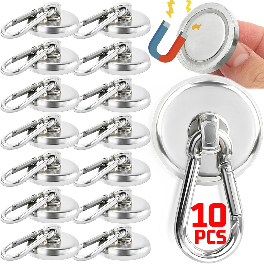 

10/1PCS Strong Magnetic Hook with Buckle 360°Rotating Carabiner Magnet Hook Kitchen Bathroom Hanging Hook Home Storage Organizer