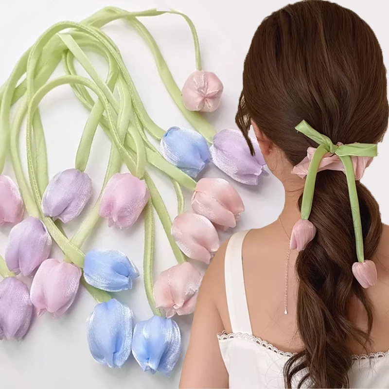 1-50pcs Ins Tulips Shiny Silk Flower Buds Hand Tied Bows Flowers Photography Clothing Shoes Hats 3D Decorative Accessories
