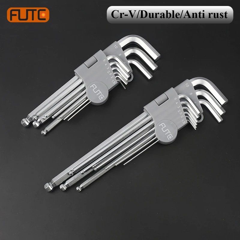 

FUTE 9PCS Inner Hex Key Wrench Set Double-End Screwdriver Allen Key Hexagon Flat Ball Torx Star Head Spanner Key Set Hand Tools