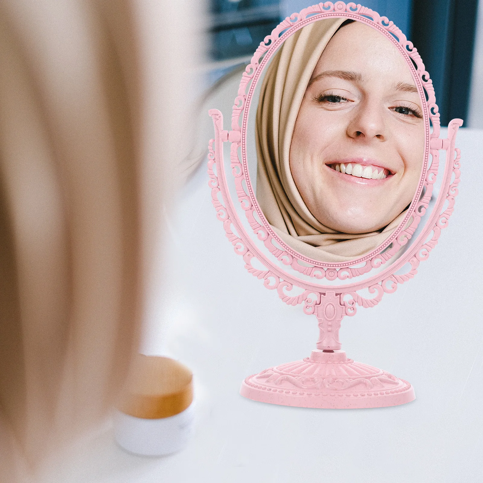 

Double-Sided Desktop Vanity Mirror 360 Degree Rotation 2x Magnifying Makeup Mirror Design Detachable Base Stable Stand