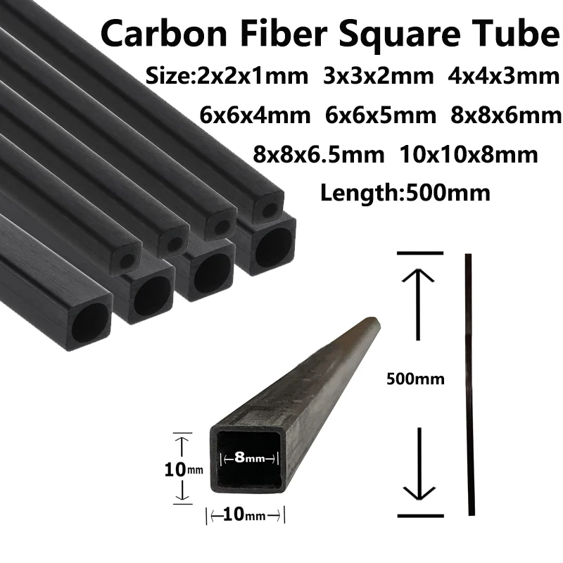 

1-2-3-6pcs Carbon Fiber Square Tube Length x 500mm Outer Diameter 2mm 3mm 4mm 5mm 6mm 8mm 10mm Pultruded Carbon Fiber Tube