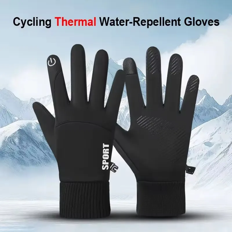 Schwarz Winter Warm Volle Finger Wasserdicht Radfahren Outdoor Sport Laufen Motorrad Ski Touchscreen Fleece Handschuhe