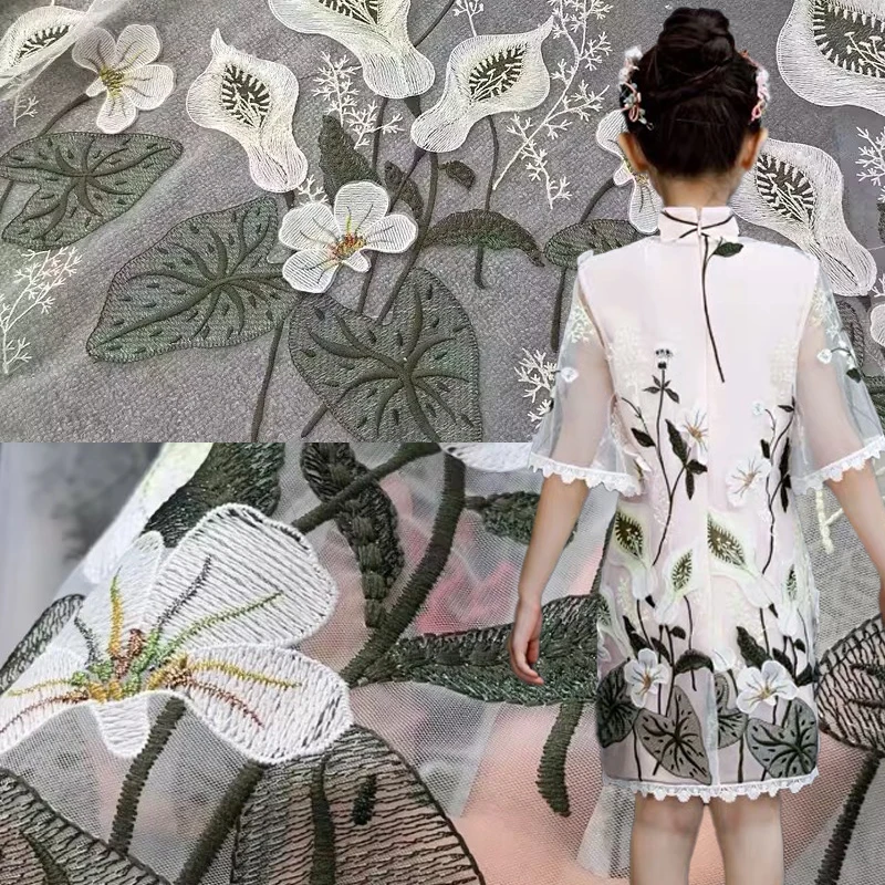 High-grade Gauze Skirt Fabric Custom Dress Fabric, Calla Lily Embroidery Gauze DIY Sewing Skirt, Blouse, children's Fabric Cape