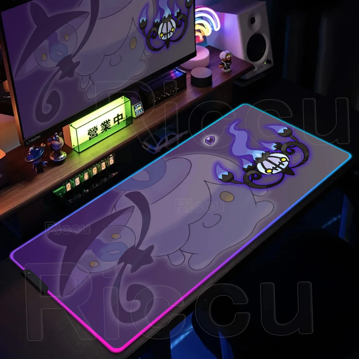 

Большой игровой коврик для мыши RGB Anime Elf PC Gamer Pokémon Chandelure, светящийся коврик для компьютера XXL, нескользящий коврик для клавиатуры с LED-подсветкой