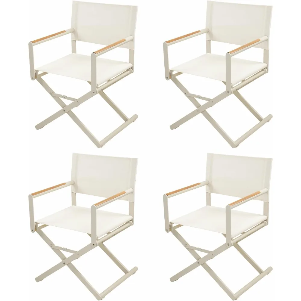 

Extra-Wide 4-Pack Directors Chairs, Folding Dining Chair Set of 4 with Sling and Woodgrain Armrests, Outdoor, Apricot