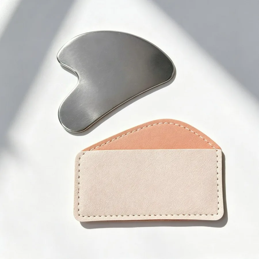 Stainless Steel Gua Sha Tool for Face Body, Smooth Edge Manual Scraper, Ergonomic with Travel Pouch, Skincare Gift for Women