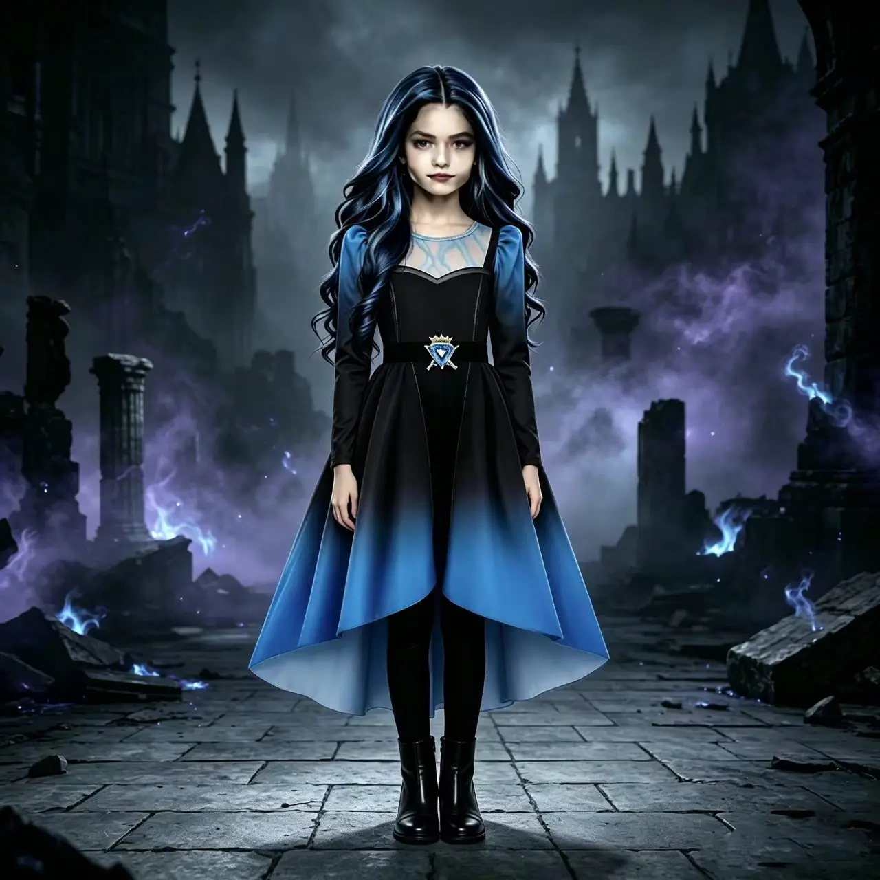 2026 Mädchen Heir Blaues Oberteil + Rockhose Teufelsparadies Halloween Kostüm Kinder Karneval Geburtstagsfeier Kleidung Mädchen