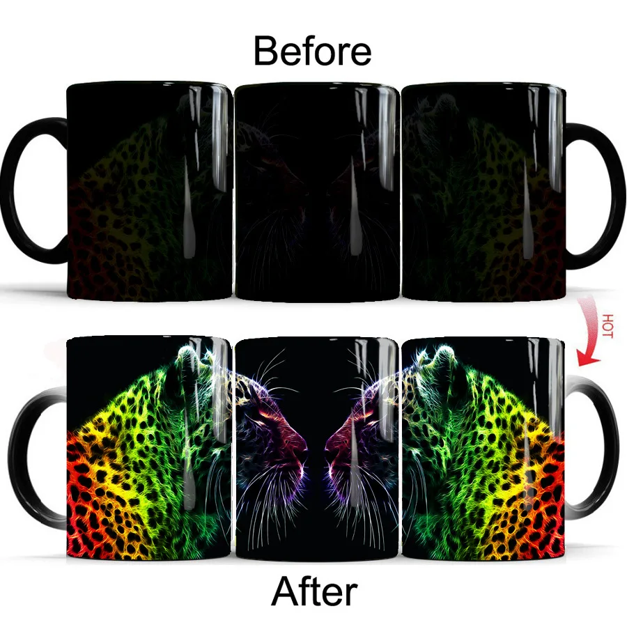 Full Moon Demon Wolf Color Changing Ceramic Mug Coffee Milk Cup Magical Leopard Breakfast Cups Household Drinkware