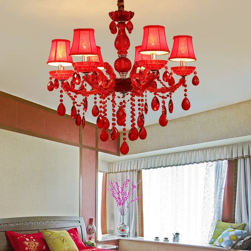 SAMAN European Style Crystal Pendent Lamp Red Candle Lamp Luxurious Living Room Restaurant  Bedroom Villaex Building Chandelier