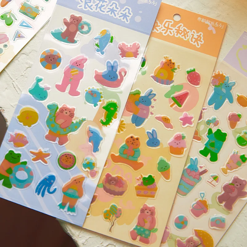 Cute Cartoon Bear Rabbit Crystal Epoxy Decorative Stickers DIY Scrapbooking Album Journal Stick Label Stationery School Supplies