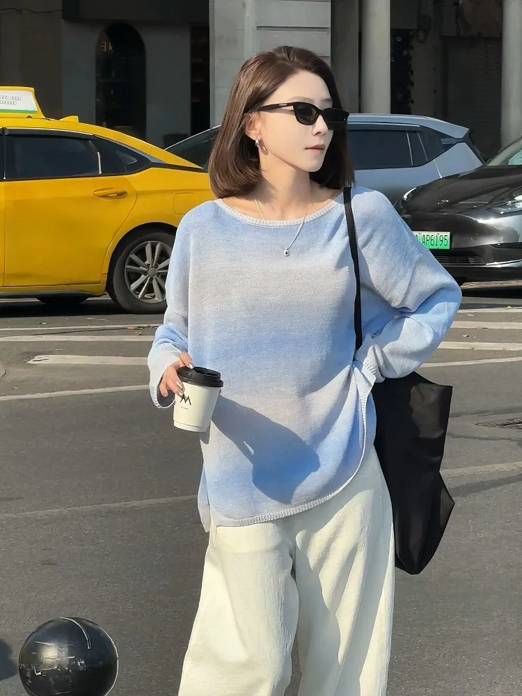 

Двухцветный вязаный топ-накидка для женщин, весна-лето, повседневный, свободного кроя, от Zhou