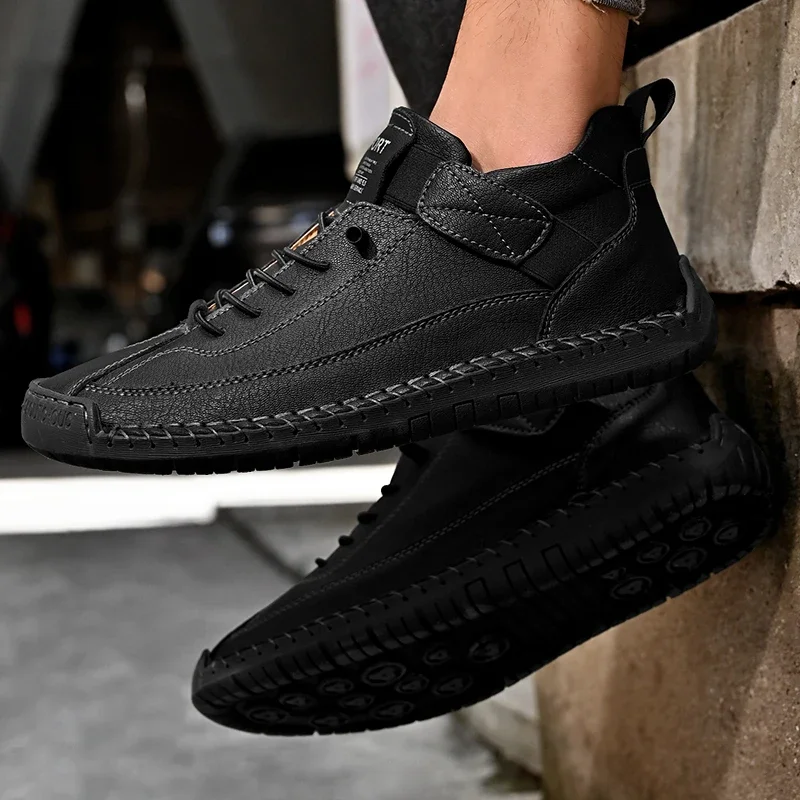 Handmade Leather Men Shoes Casual Slip On Loafers Shoes Men Flats Fashion Moccasins Driving Walking Sneakers Shoes Plus Size