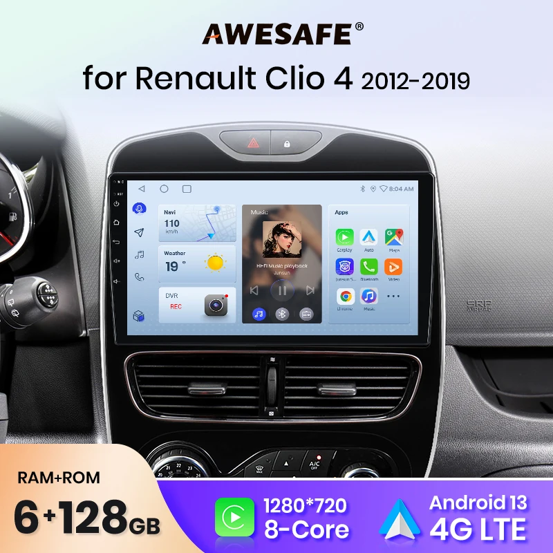 AWESAFE AI Voice 2 din Android Auto Radio for Renault Clio 4 ZOE 2016-2019 Car Radio Multimedia GPS Track Carplay 2din dvd