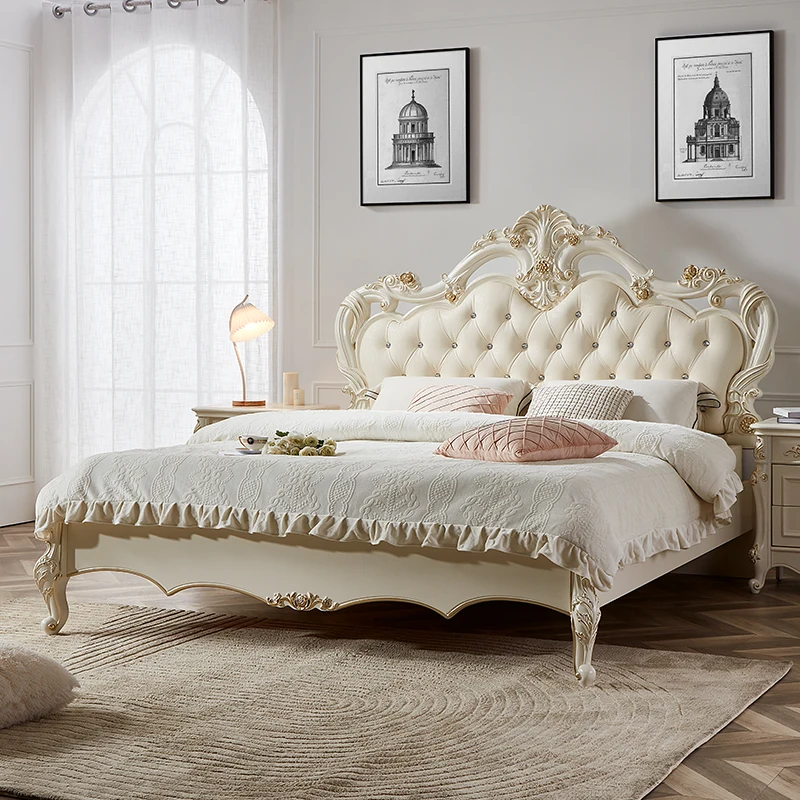 Princess France Bed Double Headboards Design Aesthetics Romantic Bed Bedroom Girls Wedding Muebles Lounge Suite Furniture