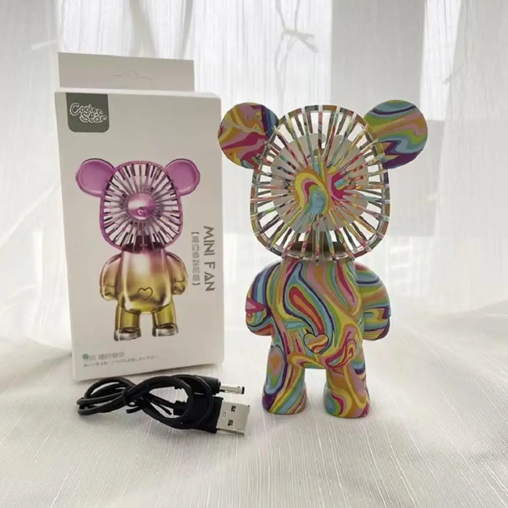 Ventilador de oso Doodle de Color a la moda, carga USB, tres engranajes, portátil, regalo, Red, rojo, escritorio, Mini gradiente, plateado