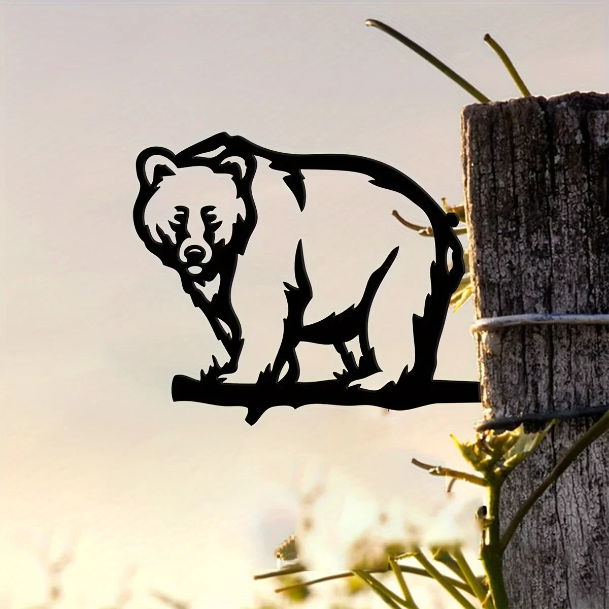 1pc, Metal Bear Silhouette Sign Cutout Rustic Outdoor Home & Garden Decor Hammer Stake Housewarming Gift