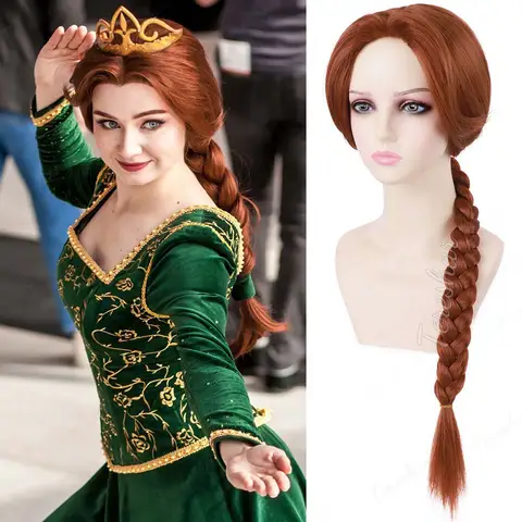 Synthetic Long Braided Women Costume Wig Reddish Brown 29.5Inch Braided Wig for Cosplay Halloween Anime Party,Fiona Princess Wig