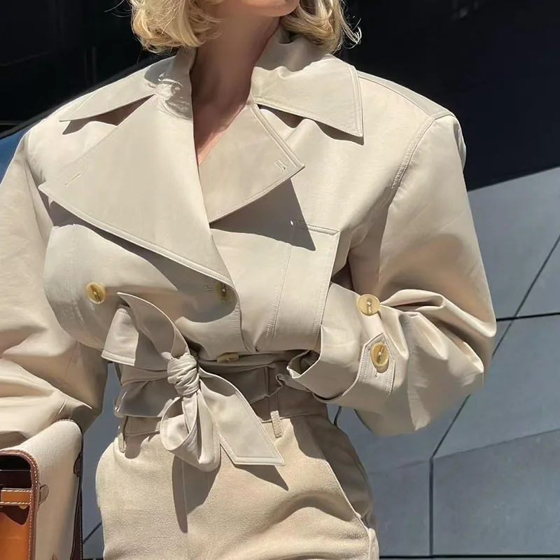 Women's Short Trench Coat with Wide Lapels, Double-Breasted Button-Up Jacket, High-Quality Versatile Top, 2026, New Arrival, Y2K