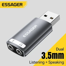 Essager USB Sound Card External 3.5mm USB Adapter Earphone Micphone Speaker Audio Interfacer for PS4 Laptop Computer Sound Card