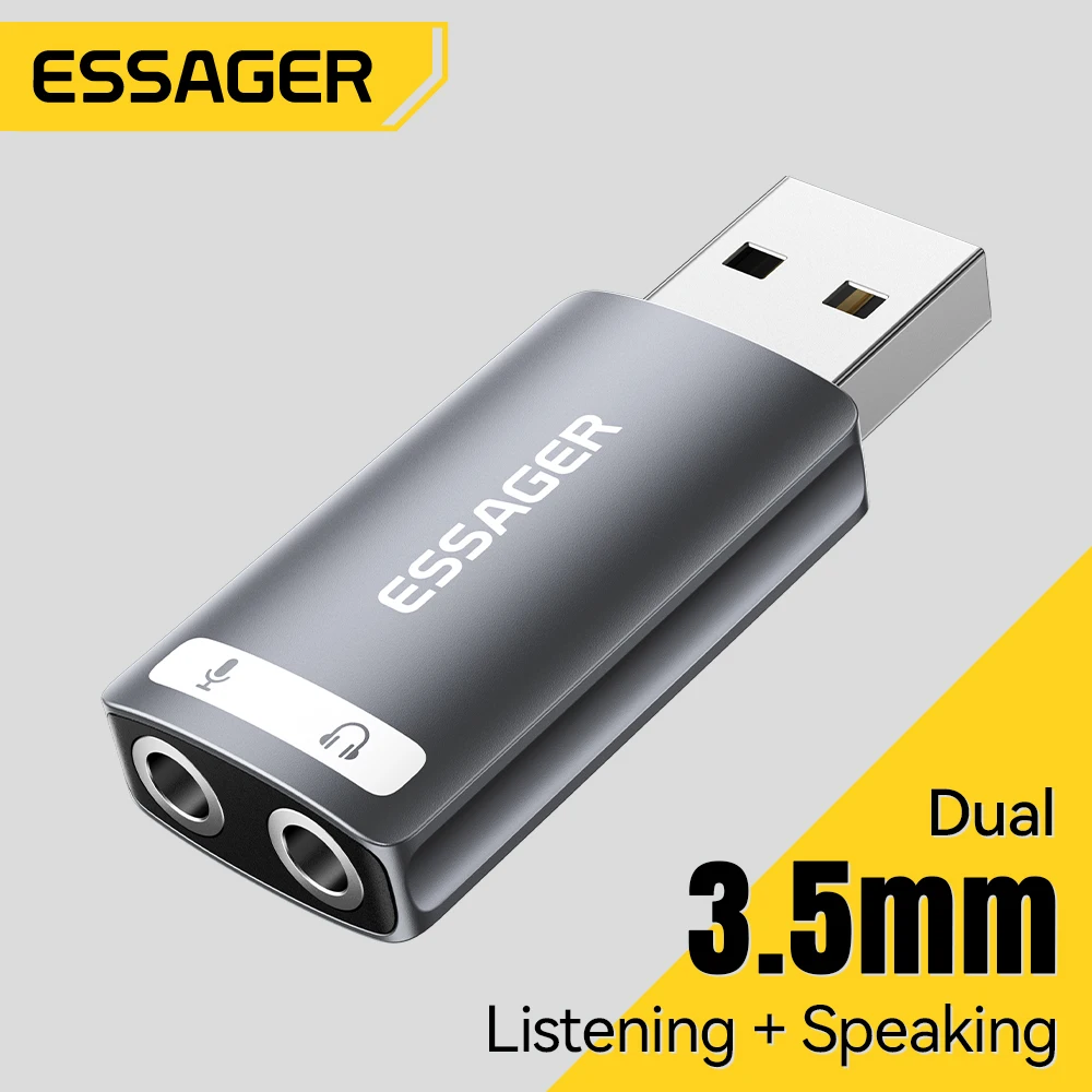 Essager USB Sound Card External 3.5mm USB Adapter Earphone Micphone Speaker Audio Interfacer for PS4 Laptop Computer Sound Card