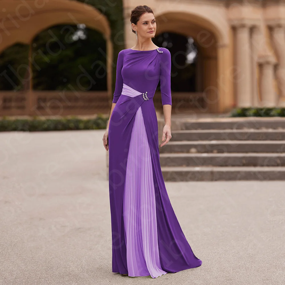 Classic Latest Contrast Color Mother of the Bride Dress 2024 Mother Gowns Purple 3/4 Sleeves Wedding Party Dress Back Out