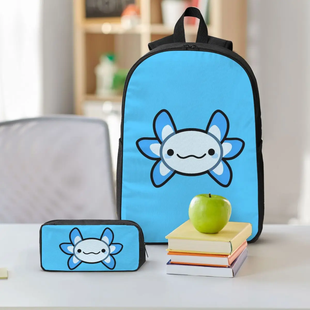 Axolotl Blue By Matx Ft Backpack Boys Girls BookBag School Bag Shoulder Bags 3ps Insulated Lunch Bag Pencil Case