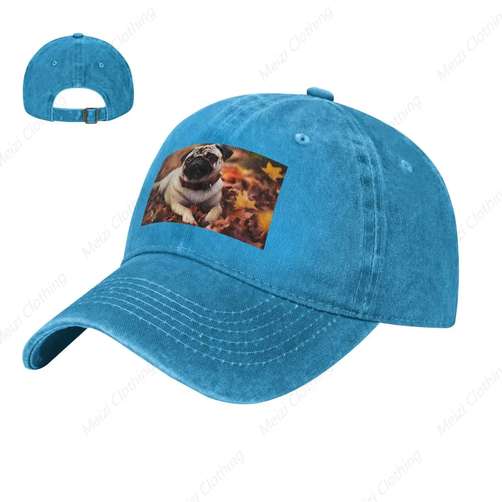 

Retro Cowboy Dad Hat Autumn Leaf Pug Dog Golf Baseball Hat Men's and Women's Adjustable Sunshade Truck Hat Grey