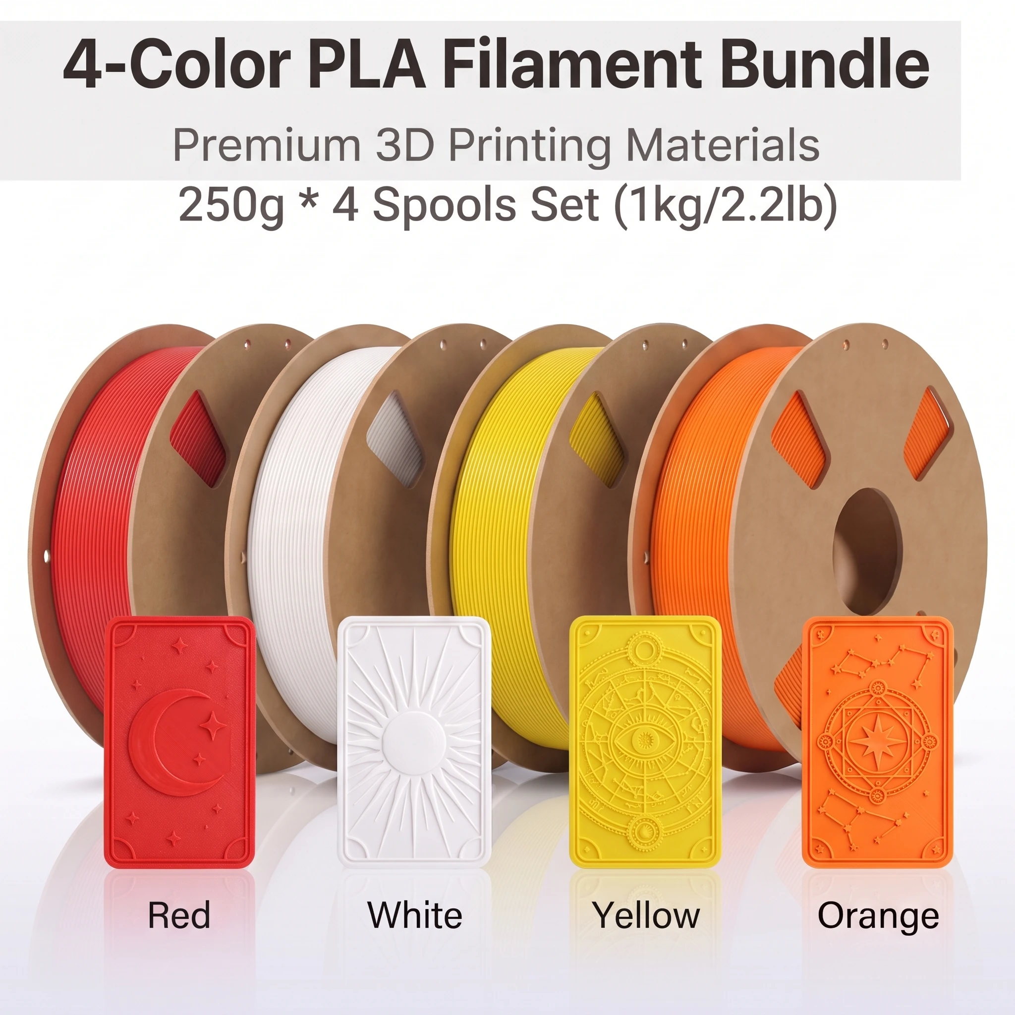 PLA 3D Printer Filament Bundle 1.75mm 200/250/500/1000g Compatible with Most FDM 3D Printers Red White Yellow Orange