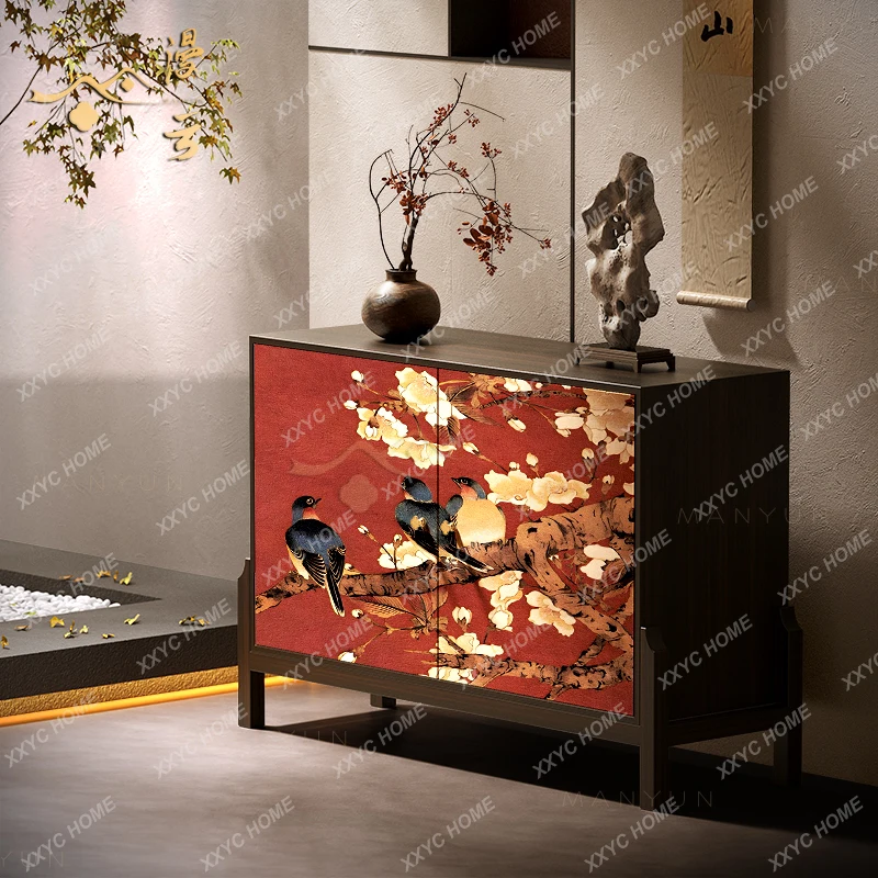 Y Aesthetics Joyful Door Solid Wood Chest of Drawers High-Legged Storage Living Room Chinese Style Organizer Cabine